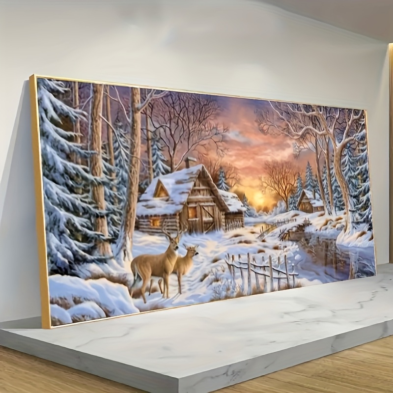 TEMU 1 шт. Набір для алмазної вишивки 5D Winter Wonderland - Повний круг страз, акварель - Декор для дому та офісу, плитка ручної роботи - Різдвяний