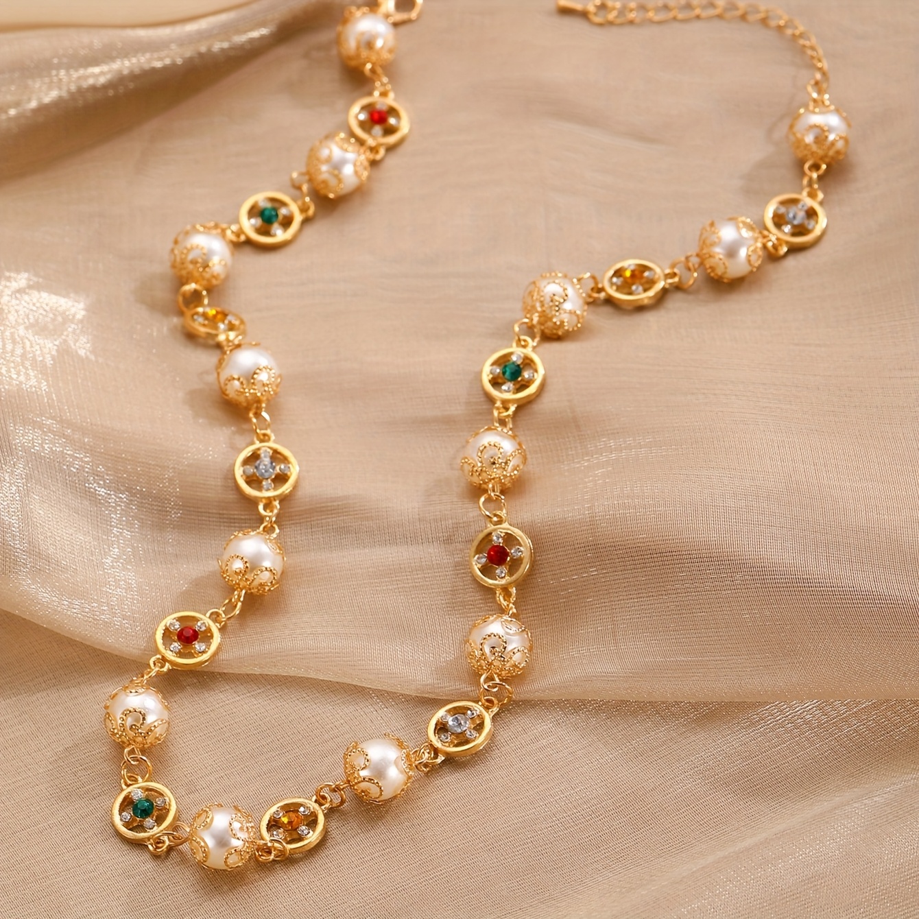 TEMU Collar de perlas de elegante y exquisito con adornos de pedrería, detalles de cuentas y diseño floral . collar empalmado para mujer es adecuado