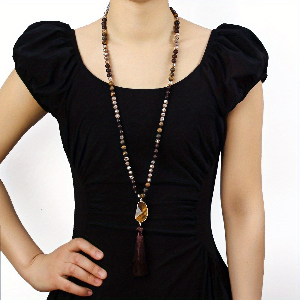Boho Ethnic 8mm Stone Glass Knot Necklace