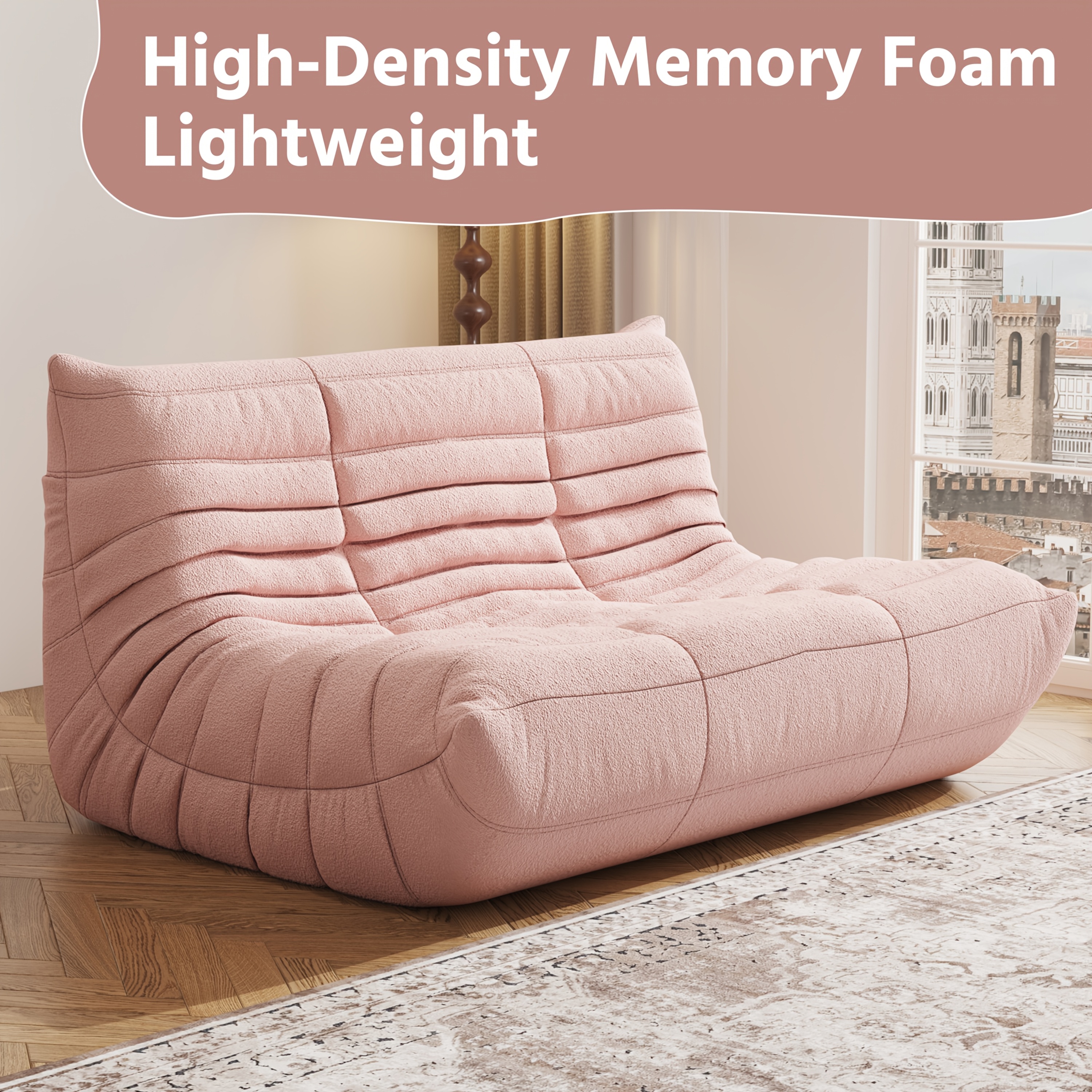 WLIVE Giant Bean Bag Chair With Armrests – Filled With Memory Foam, Beige, For Living Room, Bedroom