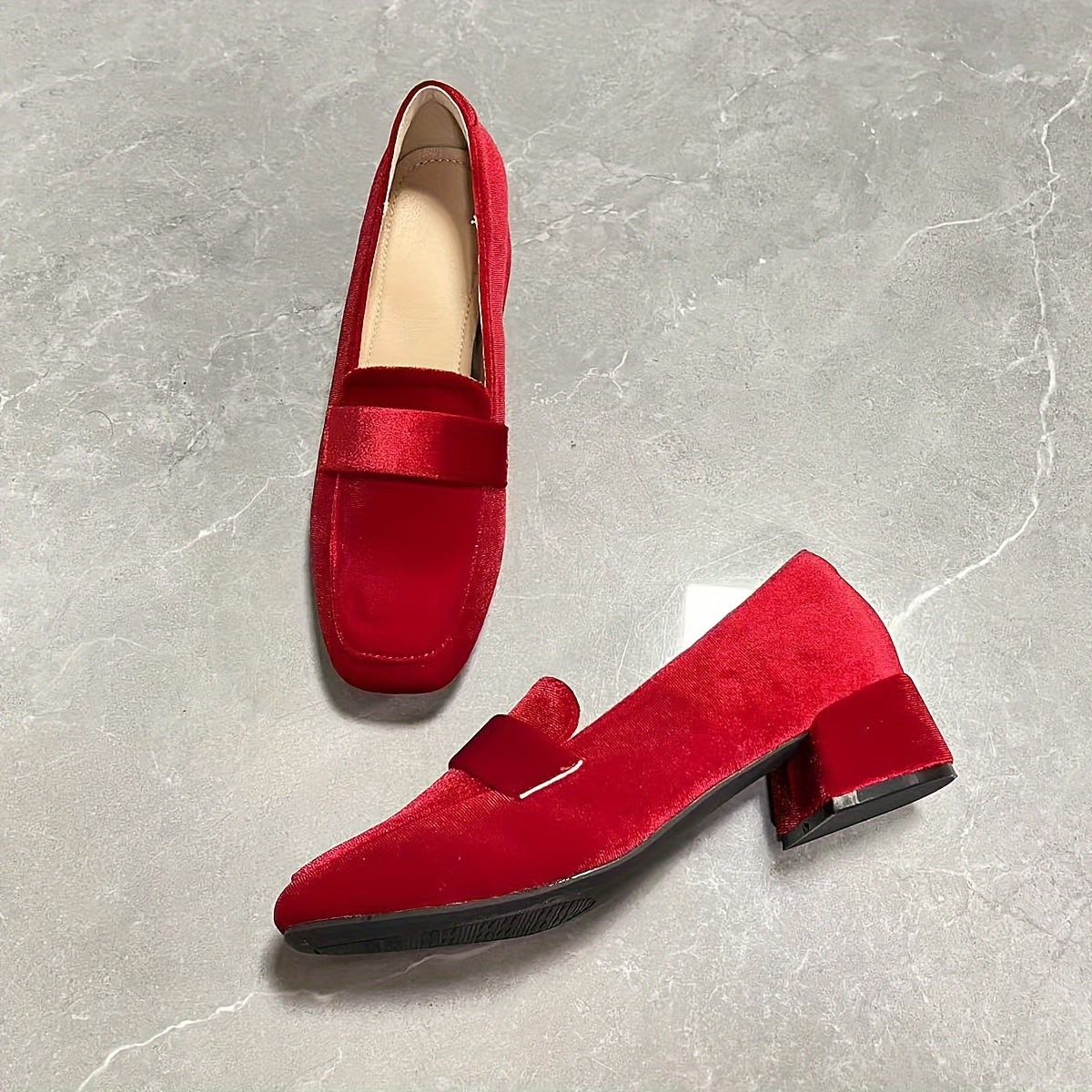 elegant womens chunky heel pumps french inspired pointed toe slip on shoes for evening casual wear korean version style Product details 1