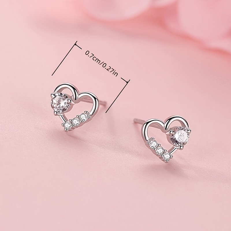Women's S925 Sterling Silver Hollow-Out Heart Zircon Stud Earrings