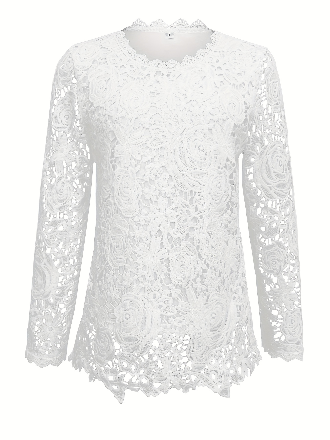 Haut Décontracté élégant Détails Crochet Chicrise Hauts à Manches Longues Pour Femmes - T-shirts Haut Crochet Femme