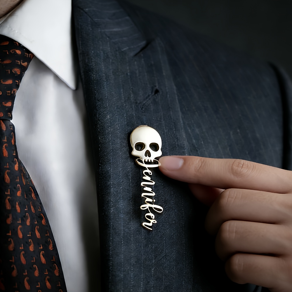 Image of Custom Skull Name Brooch | Stainless Steel, Ideal For Celebrations And Festive Additions | Personalized Jewelry, Gothic Style, Perfect Gift For Spring Festival And Valentine's Day