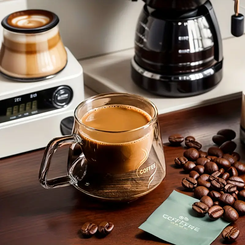 1pc heat resistant double wall glass coffee mug with handle insulated transparent cup for hot and cold beverages ideal for coffee tea milk juice and kitchen drinkware details 2