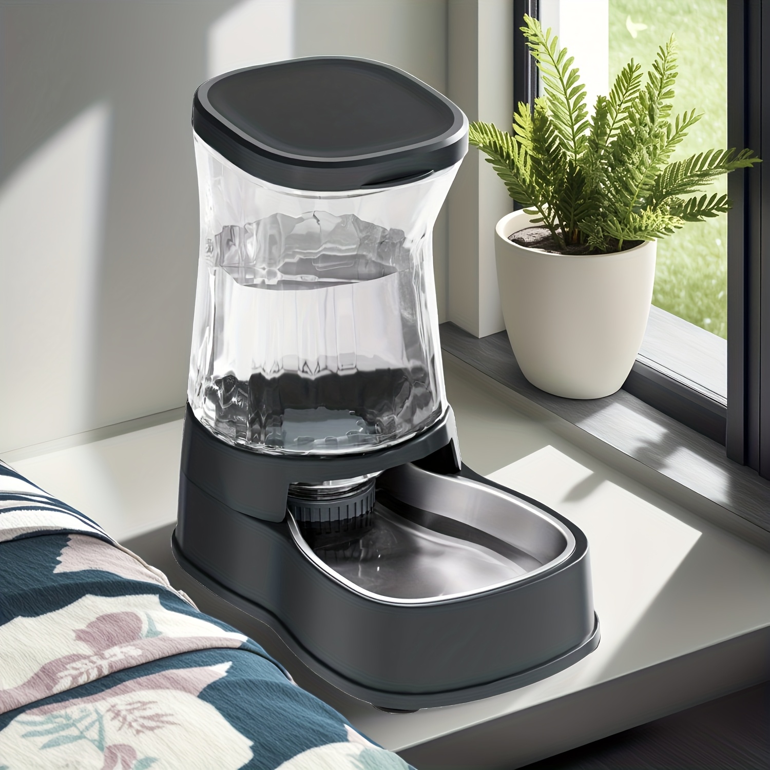 TEMU Pet Water Dispenser, 3.85l Gravity-feed Automatic Feeder, 304 Stainless Steel Bowl, Detachable For , No Charging Or Batteries Required, Suitable