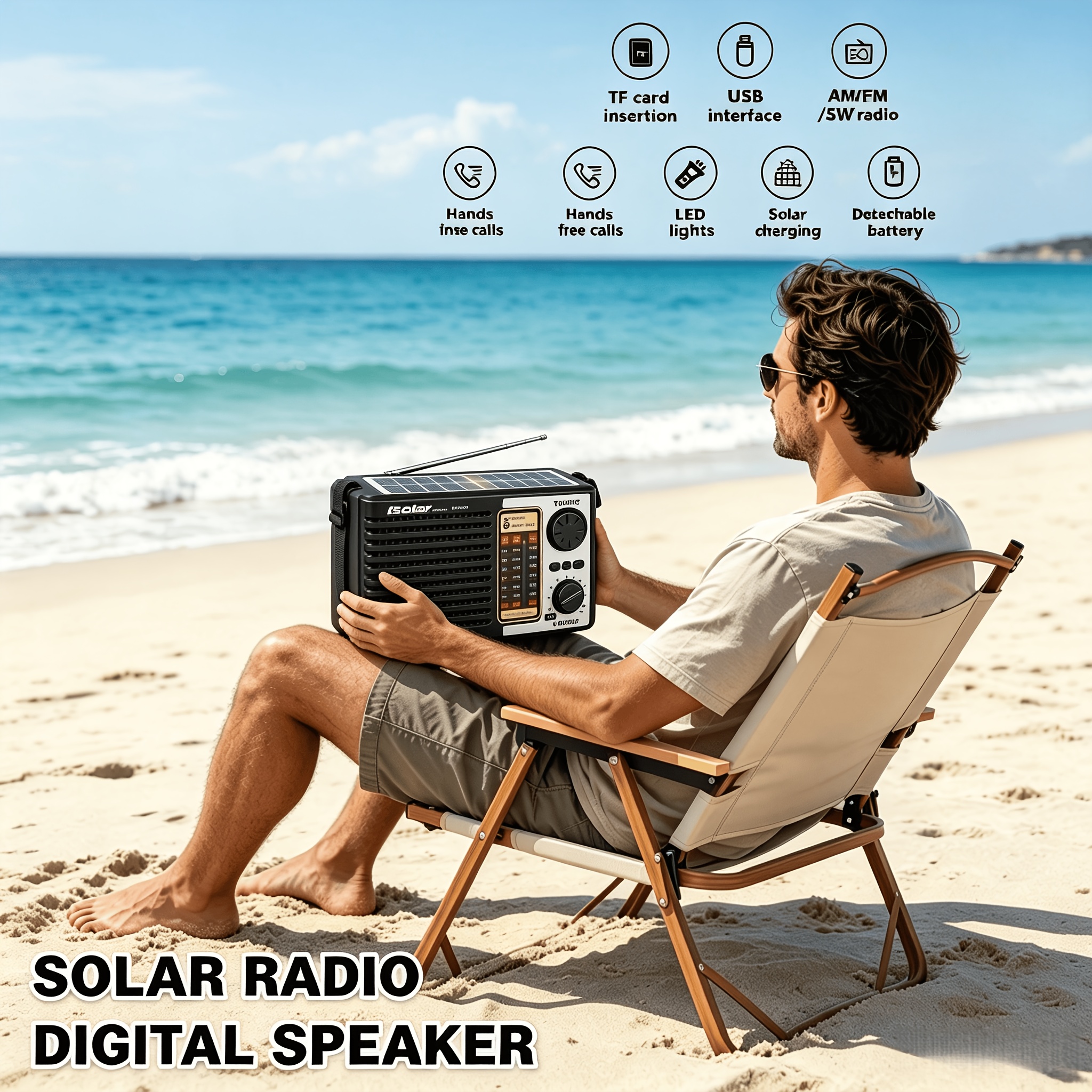 TEMU 2026 New Upgraded Solar Radio - Portable Solar Speaker With Fm/am Radio, Mp3 Player, Flashlight, Adjustable Volume, Durable 1600mah Battery,