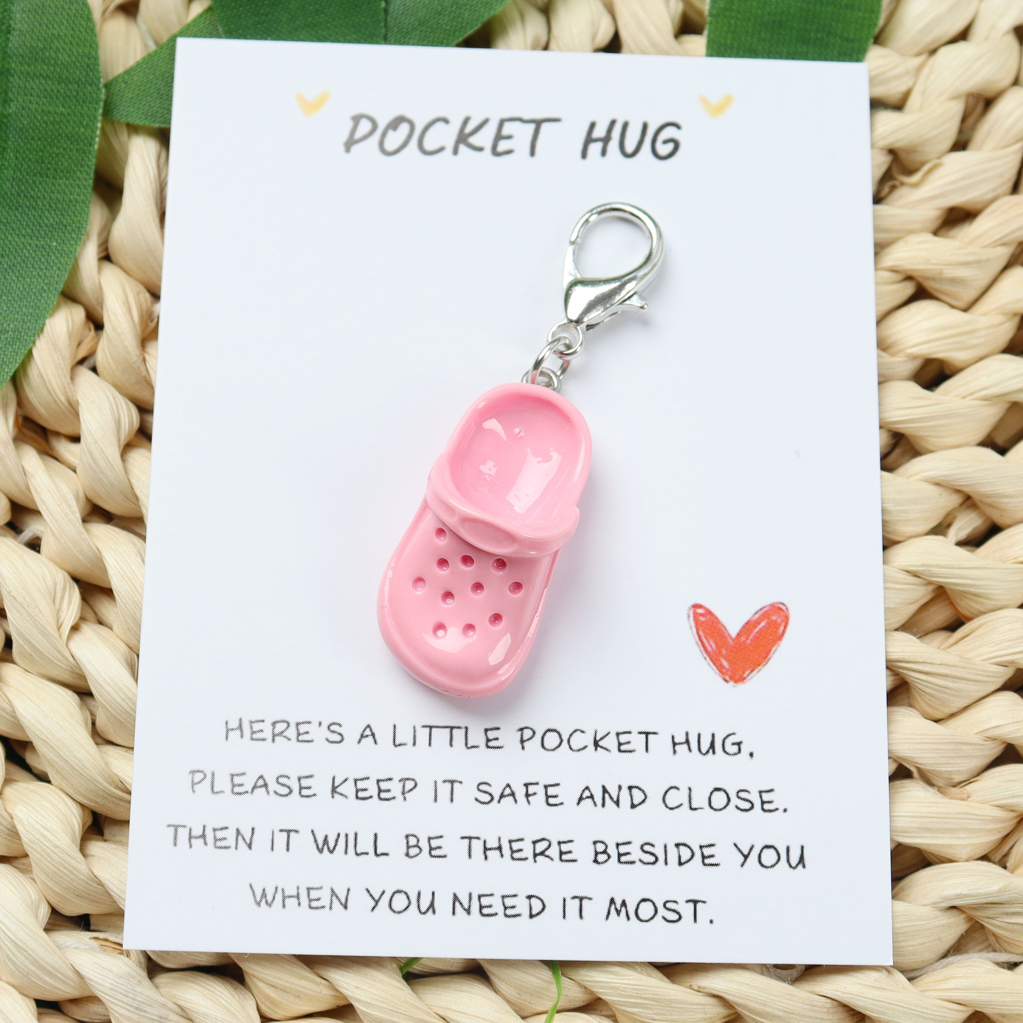 

1pc Creative Simulation Mini Hole Shoes Keychain Pendants With Inspirational Pocket Hug Card, Colorful Shoe Charms For Diy Car Key Bag School Bag Backpack Phone Case Hanging Ornament