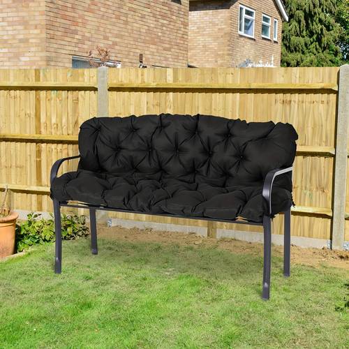 tufted bench cushions for outdoor furniture 3 seater replacement for swing chair patio sofa couch backrest black