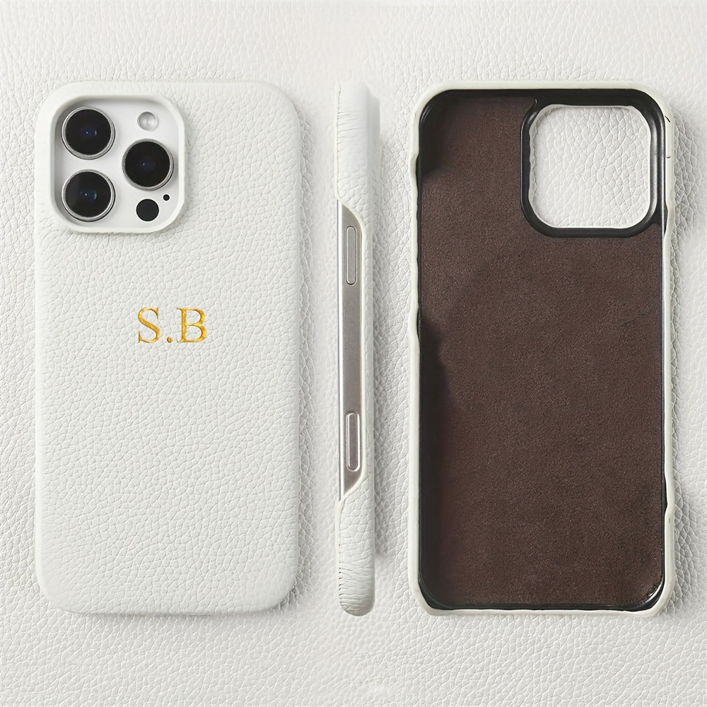 TEMU Phone Case: Personalized Custom Name Solid Color Faux Leather Case For Iphone 16 Pro Max 15 14 13 12 11 Customized Shockproof Cover Coque Gift