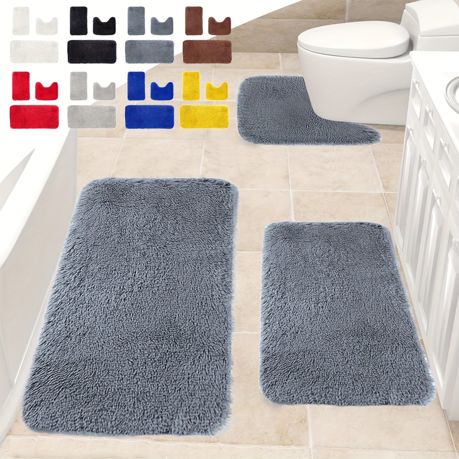 

Foam Bath Mat , Bath Bathroom Rugs For 3 Pcs Universal Absorption To Dry