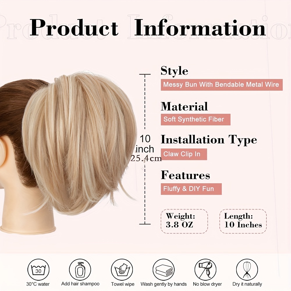 1pc elegant womens short ponytail extension with claw clip and   wires 10 straight hair messy bun   hairpiece diy styling options details 0