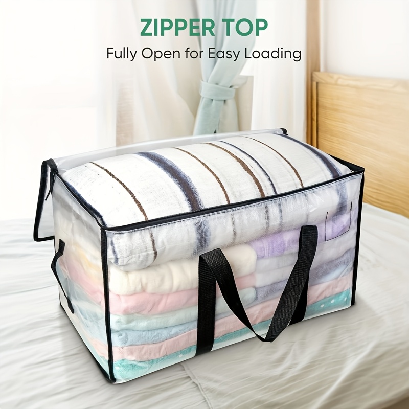 TEMU Set Of Thickened Moving Bags(with Reinforced Handles) - Extra-large Capacity Storage Boxes, Closure, Made Of Plastic, Suitable For Clothing,