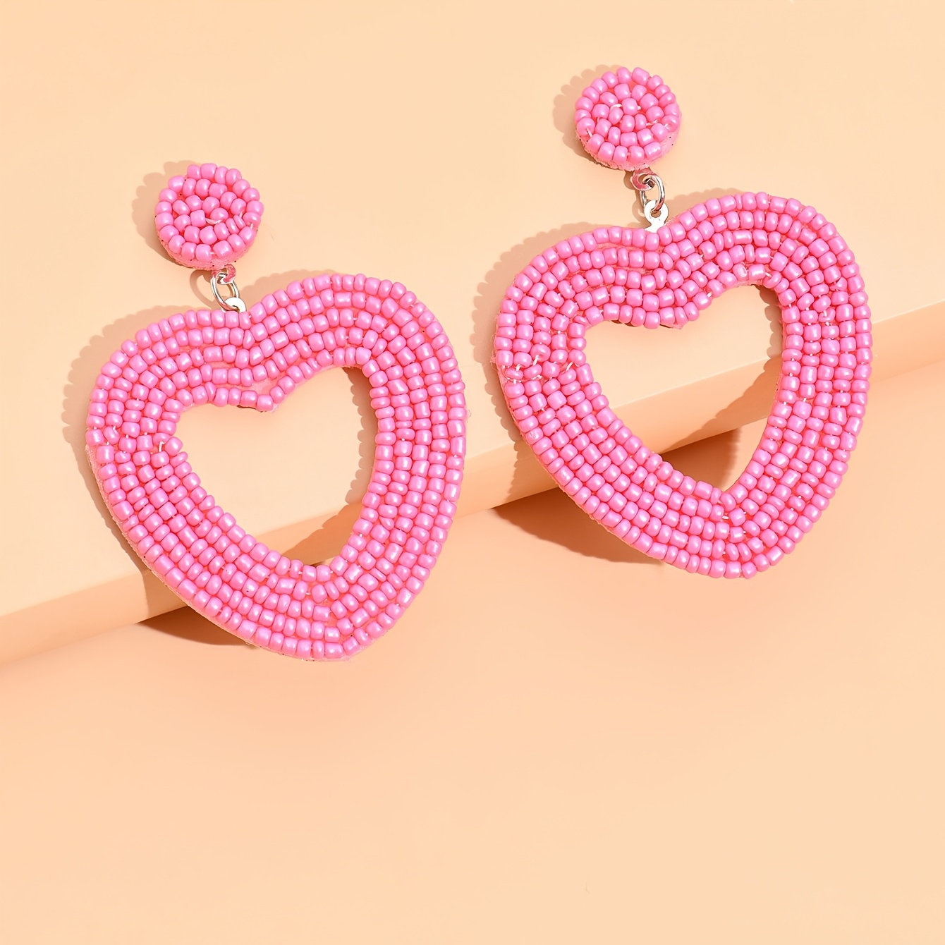 E-shop 2er-Set handgefertigte Reisperlen Valentinstags-Ohrringe mit großem Herz, geeignet als Valentinstagsgeschenk