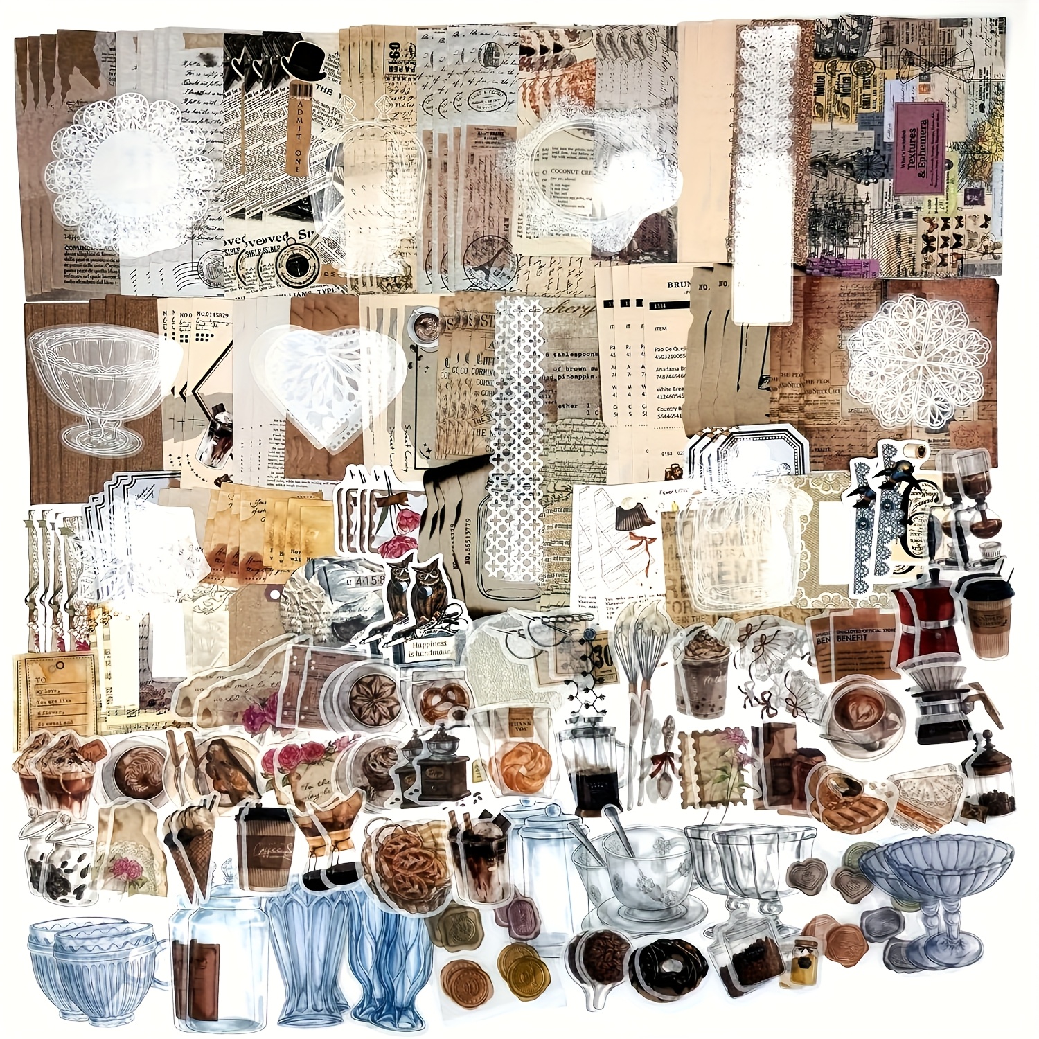 260pcs Set Of Scrapbooking Stickers Designed For Journaling, Junk Journals, Planners, And Collage Crafts, Featuring A Coffee Theme