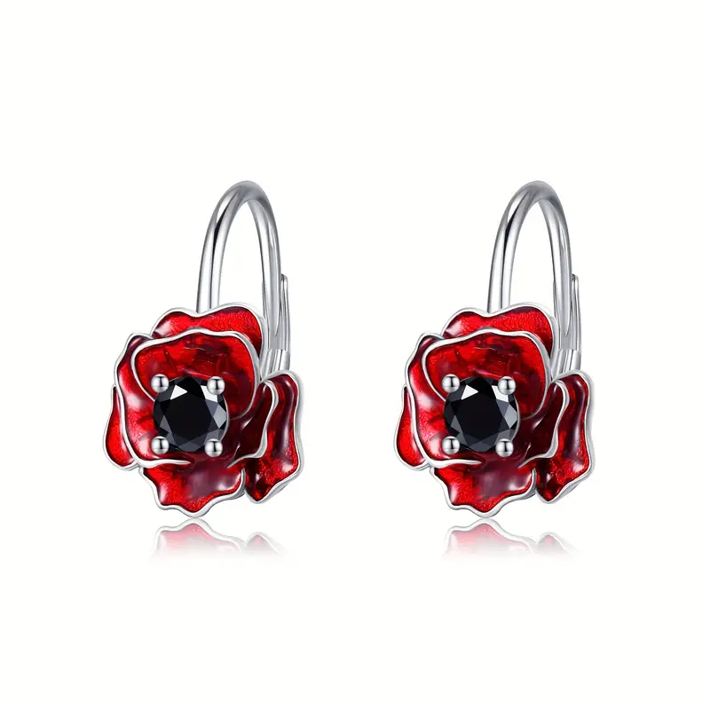 925 sterling silver poppy earrings red flower earrings leverback earrings poppy jewelry Product details 0