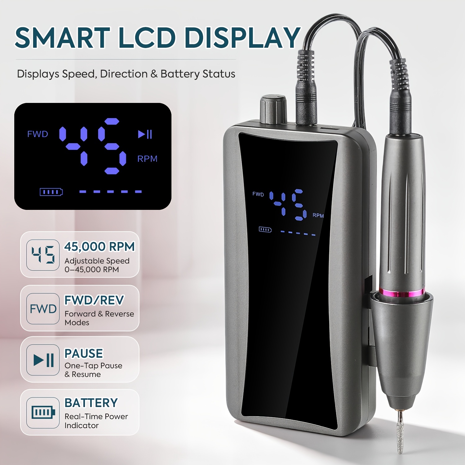 45000RPM Electric Nail Drill with LCD Display