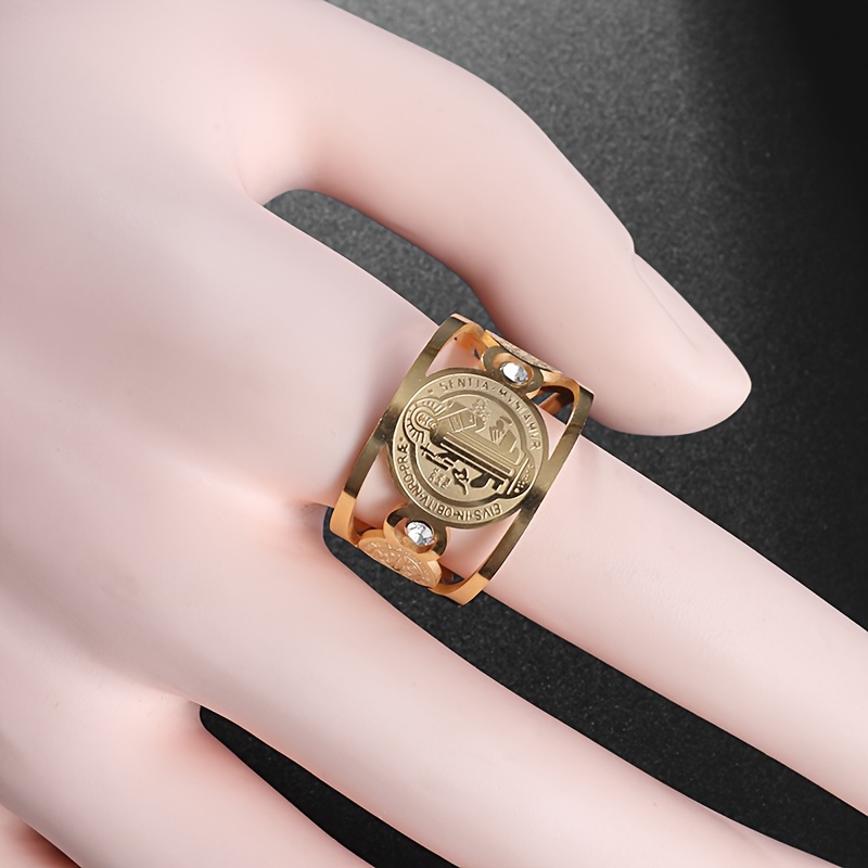 Stainless Steel Adjustable Saint Benedict Ring, Unisex