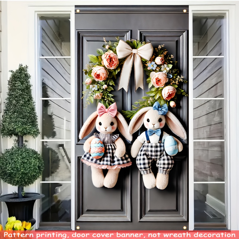 

1pc Plush Rabbit Easter Wreath Flag - Versatile Indoor/outdoor Decor For Front Door, Living Room & More - No Battery Needed Party Banner