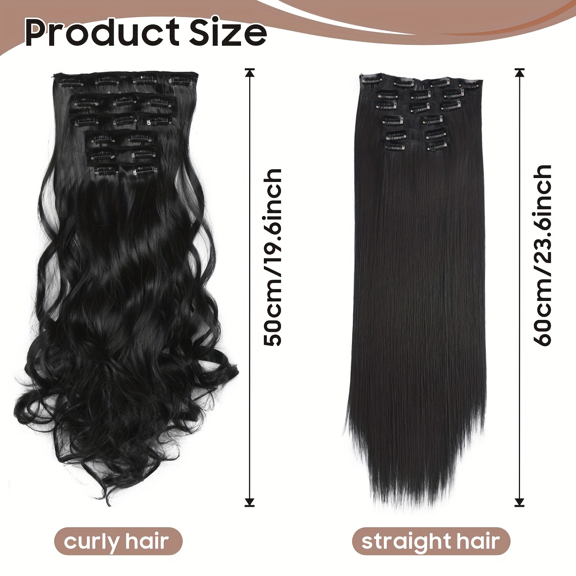6pcs   clip in hair extensions 20 long thick curly wave synthetic hair   natural black dark brown heat styling safe unisex for men women all   length extension   curls   fibers   details 0