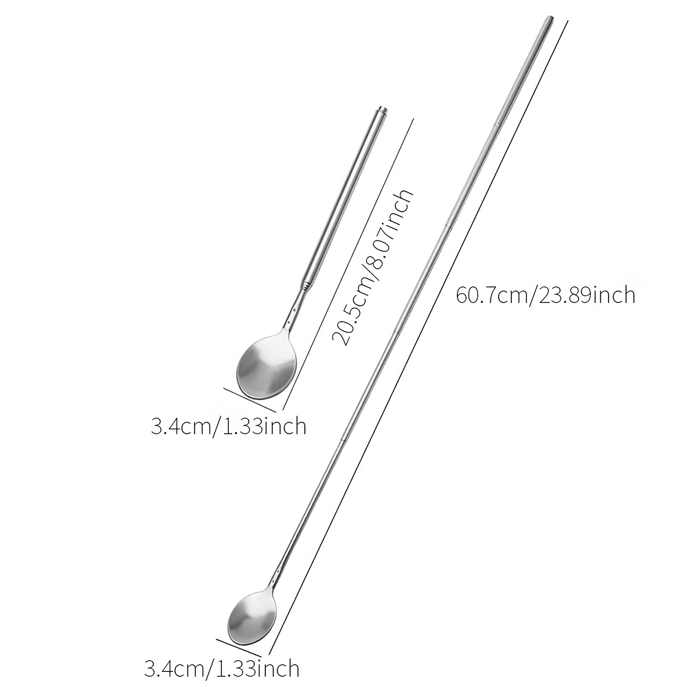 Image of 1pc Easy Lightweight Stainless Steel Western Food Six-section Telescopic Soup Spoon Portable Extended Home Kitchen Supplies Drinkware Soup Spoon