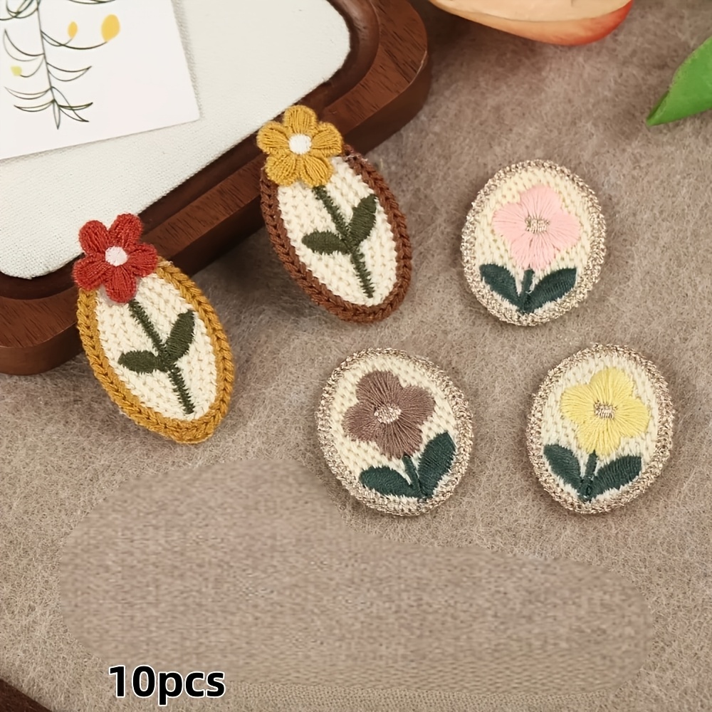 TEMU 10 pièces Patchs Brodés Fleurs Ovales Tricotés, Appliqués Décoratifs pour Vêtements et Barrettes