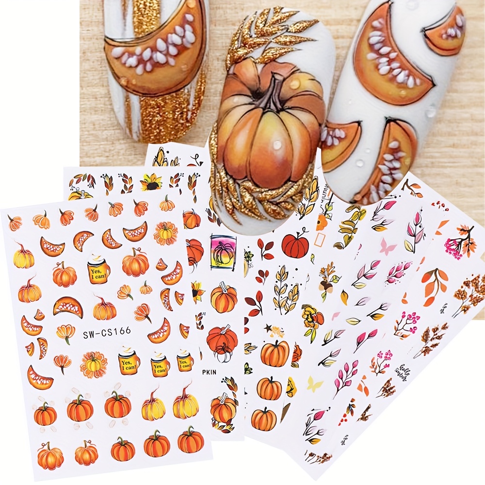Kalolary Herbst Nagelsticker 12 Blätter – 3D Aufkleber Mit Ahorn, Kürbis, Eichhörnchen Für DIY
