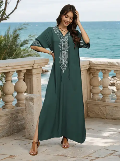 Popular Embroidered Beach Maxi Dress for Spring And Summer Vacations Popular Embroidered Beach Maxi Dress for Spring And Summer Vacations