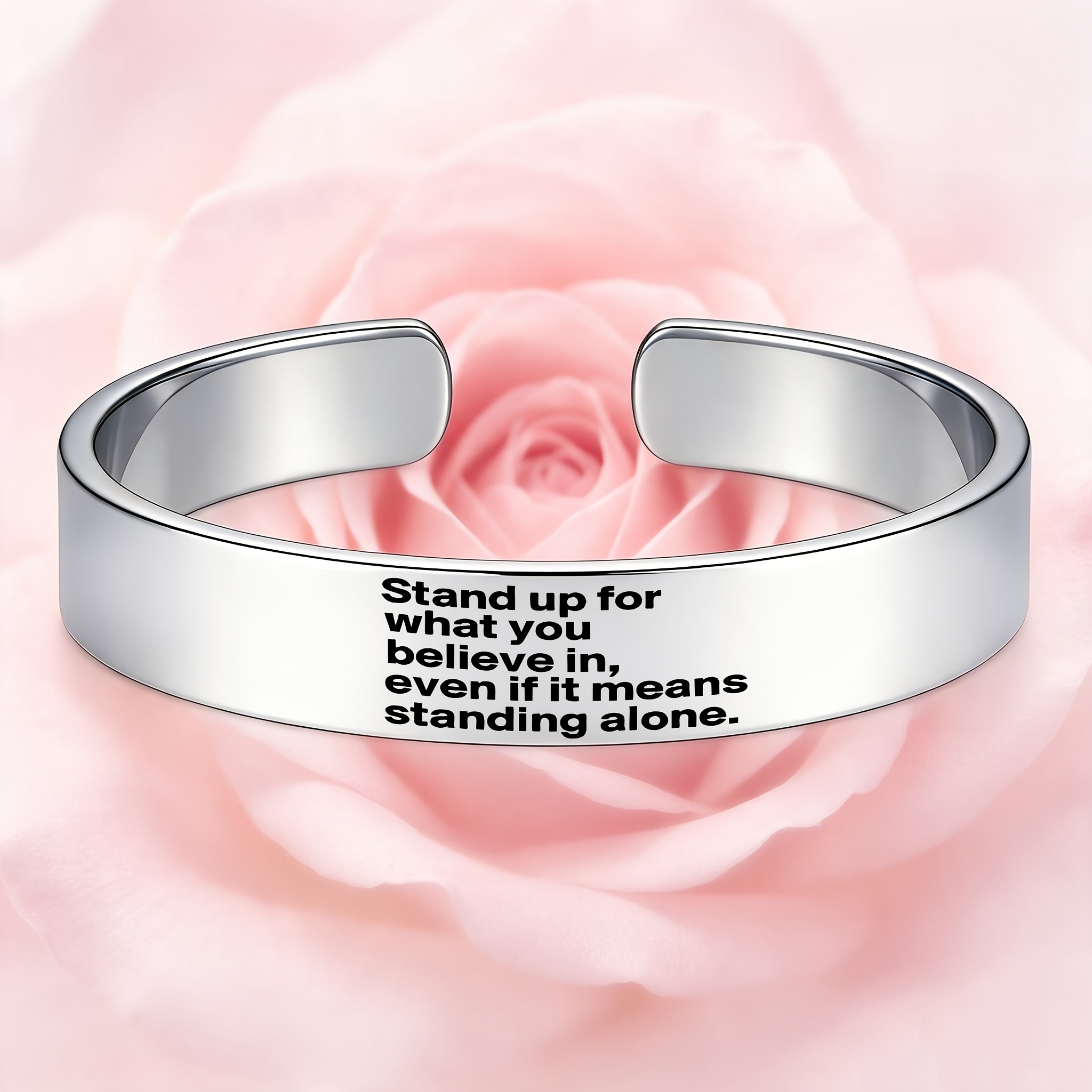 Minimalist Inspirational Quote Stainless Steel Open Bangle