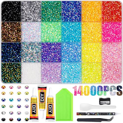 item picture 14 000pcs 24 colors 3mm iridescent kit with with scoop tweezers storage tray picker pen sharpener tools diy loose s for nail art masks tumblers phone cases apparel more ideal for craft accessories