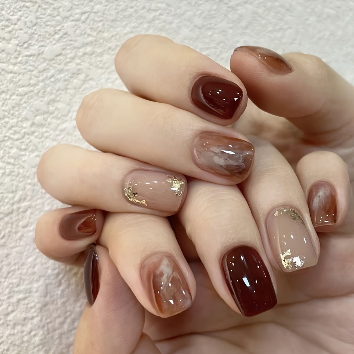 

Autumn And Winter Nail Art Melad Wearable Nail Stickers Light Brown Pure Gradient Fake Nail Stickers