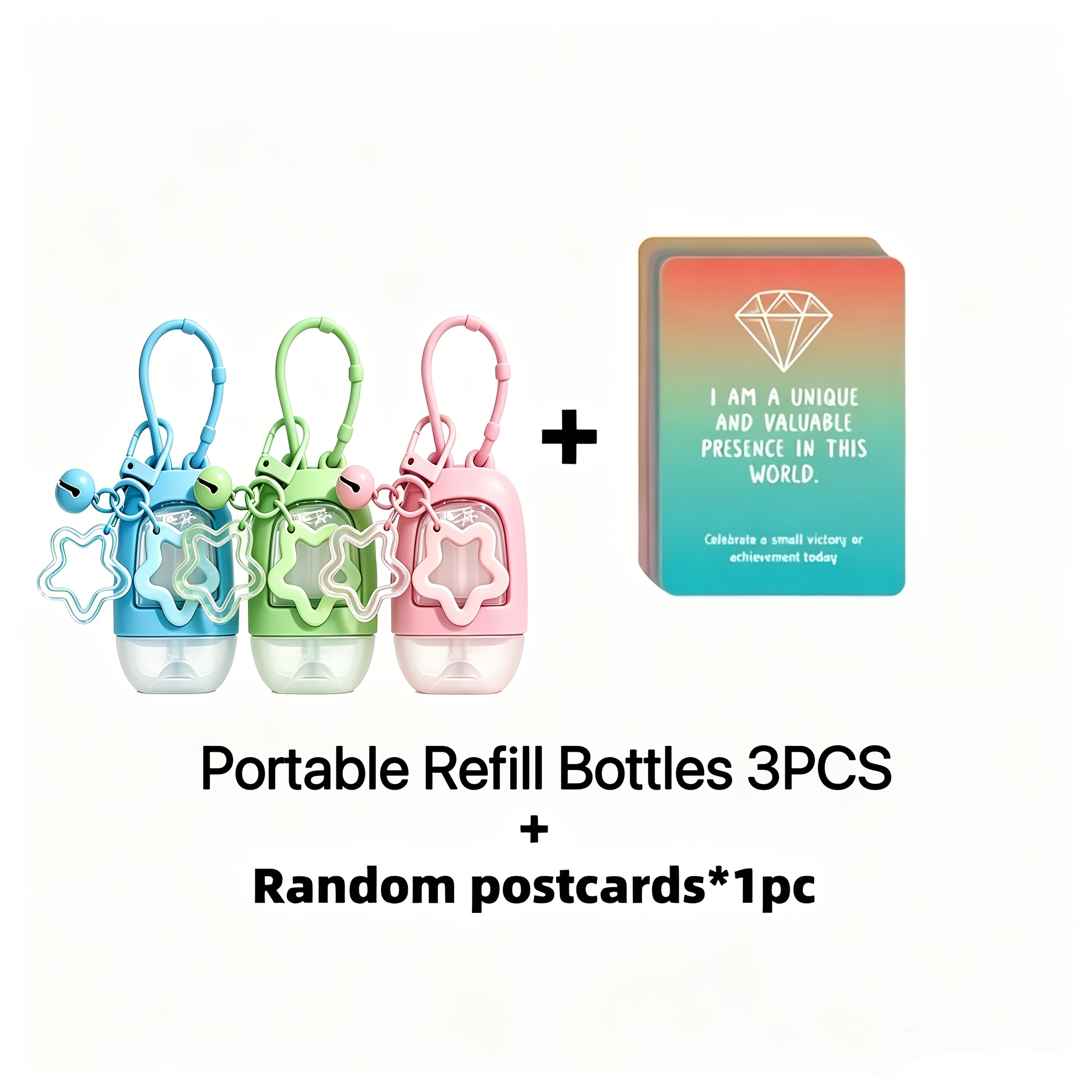 TEMU 3pcs [Bouteilles de Sertissage Rechargeables] avec Étui et 1pc Aléatoire, Porte-Clés et Pendentif Étoile, Petite Bouteille de Désinfectant pour