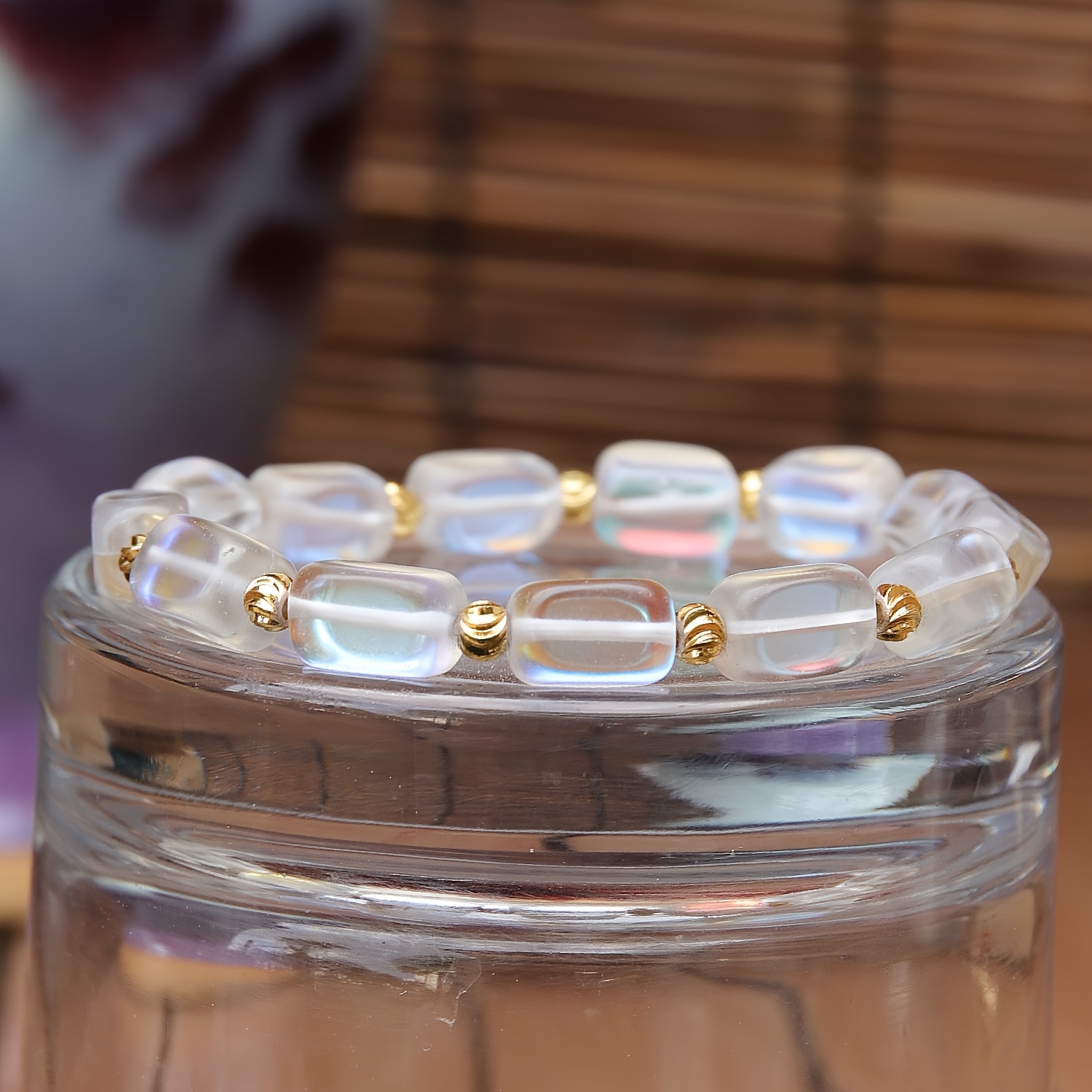 Unisex Minimalist Layered Moonstone Stretch Bracelet, June Birthstone