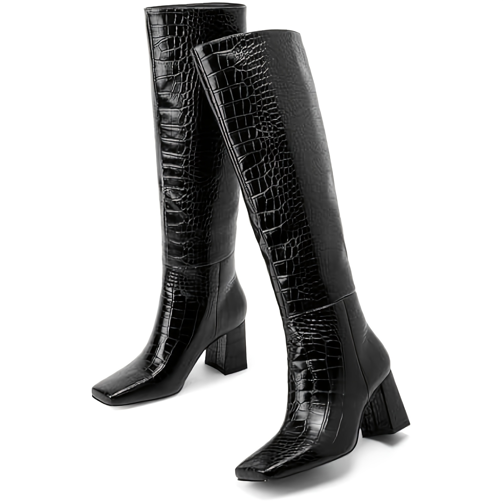 stylish crocodile knee-high boots for women featuring a wide calf