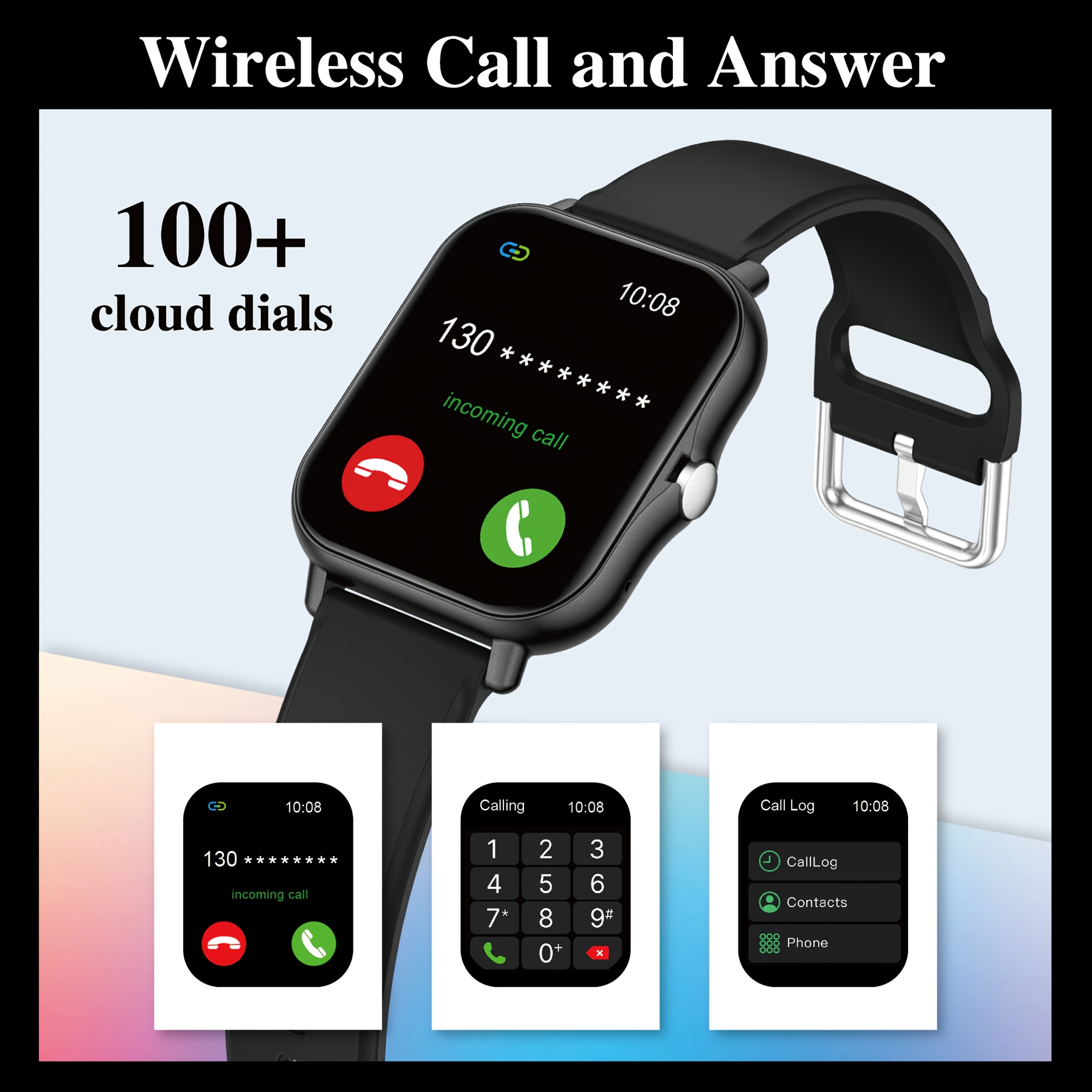 1.83-inch full touch screen silicone strap smart sports watch, unisex fitness outdoor pedometer, various watch faces available, wireless calls, multiple sports modes, remote camera control, alarm clock, weather forecasts, featuring a TFT display and alloy body, equipped with a 180mAh battery, suitable as a gift for both men and women.