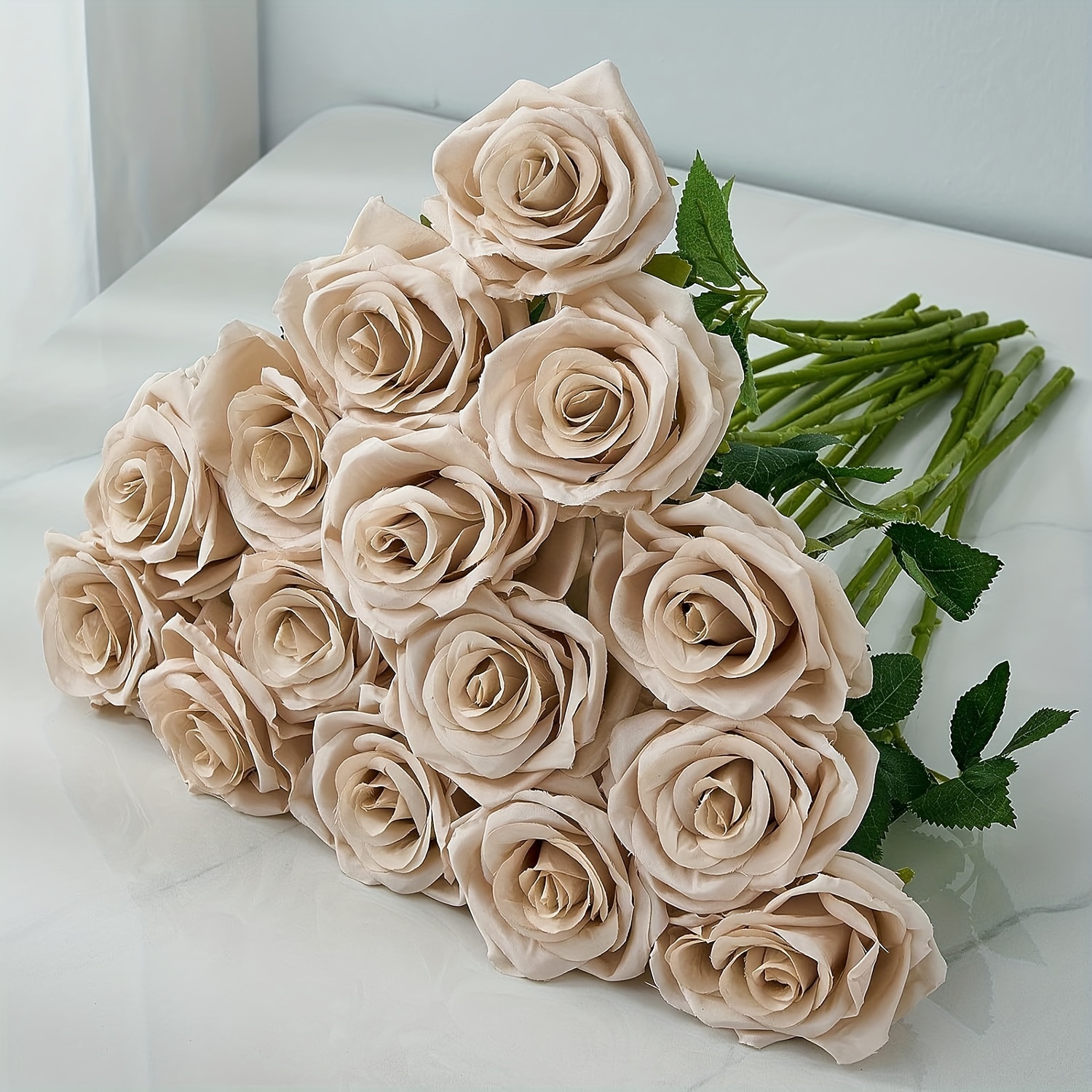 

6pcs Nude Fake Roses Artificial Silk Flowers Faux Rose Flowers, Long Stems Bouquet For Arrangement Wedding Centerpiece Party Home Kitchen Decor