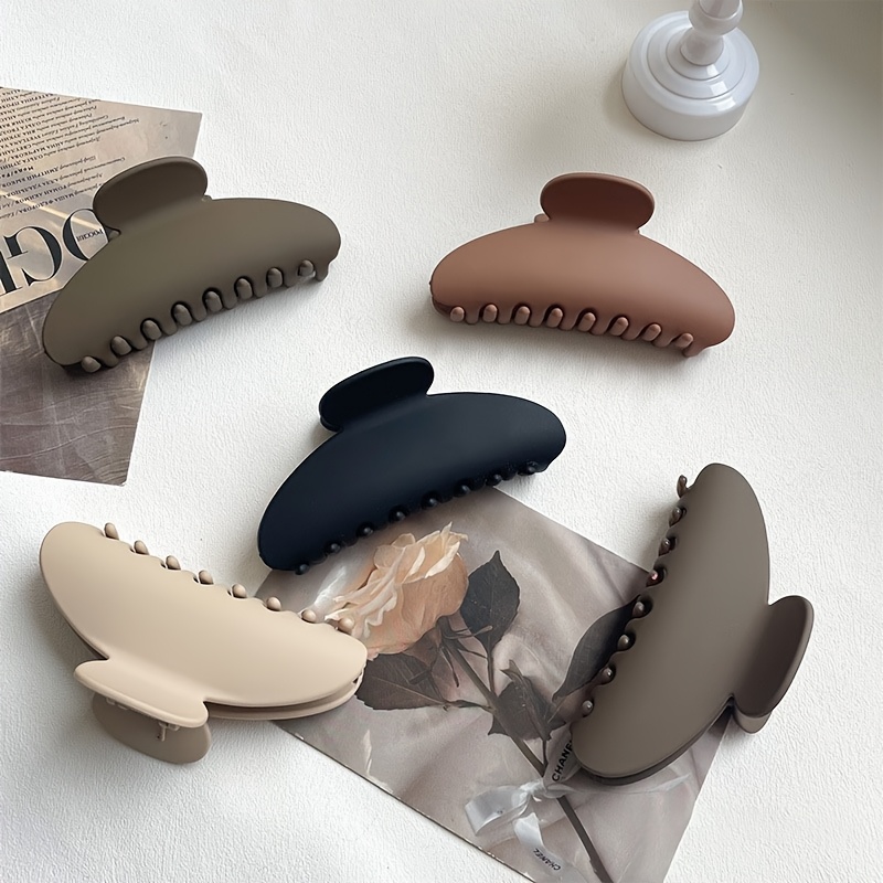TEMU 5pcs Matte Half-round Hair Clip, Large Size, Women's Shark Clip, Retro Style, , Durable Hair Accessory, Suitable For Everyday Commute