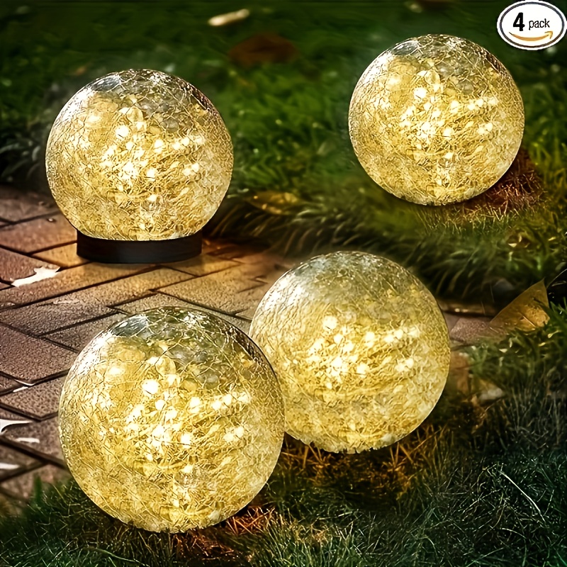 TEMU Shatterproof Packaging 4/6/8 Solar Crack Glass Ball Outdoor Lights - Garden Path Lights With Ground Stakes, 2-hour Charging, 6- Use, Perfect For