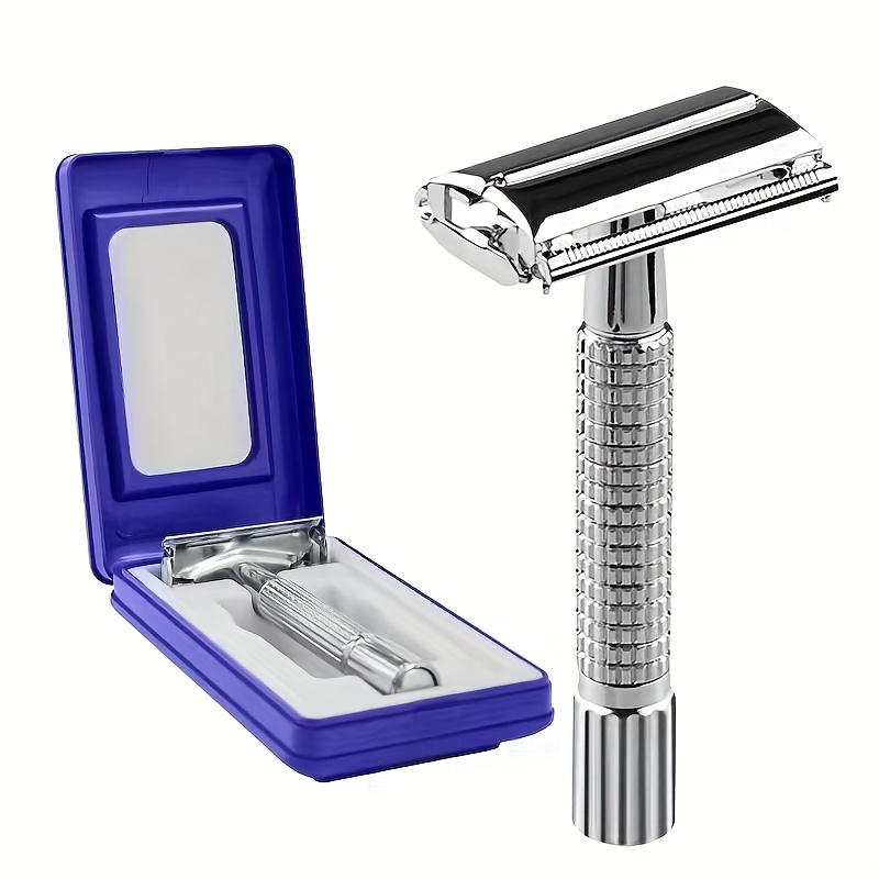 elegant stainless steel safety razor for men     open   mirror case vintage design