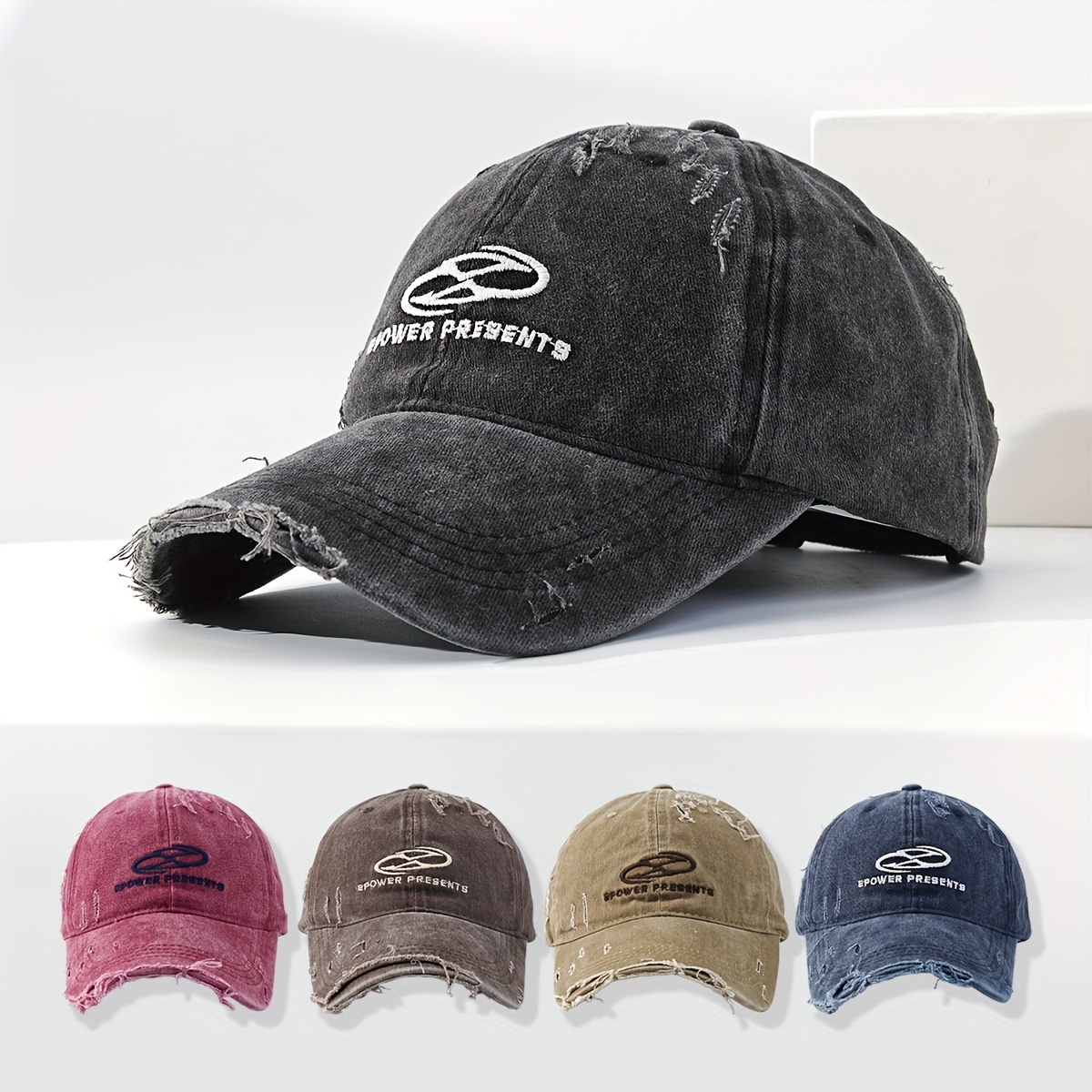 

Vintage-inspired Men's Denim Baseball Cap With Distressed Letter Design - Fashionable Streetwear, Polyester, Hand Washable