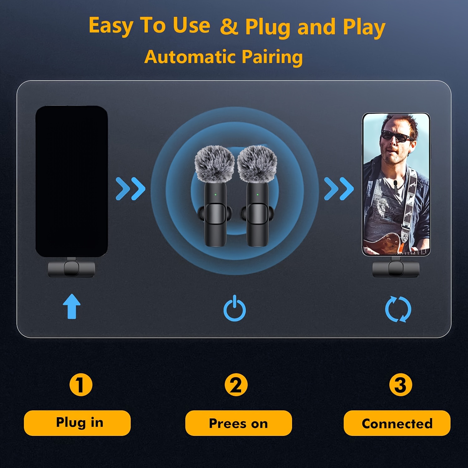 Professional Wireless Lavalier Microphone for Smartphones, Tablets, Cameras, Wireless Omnidirectional Recording Microphone for Video Interviews, Podcasts and Vlogs