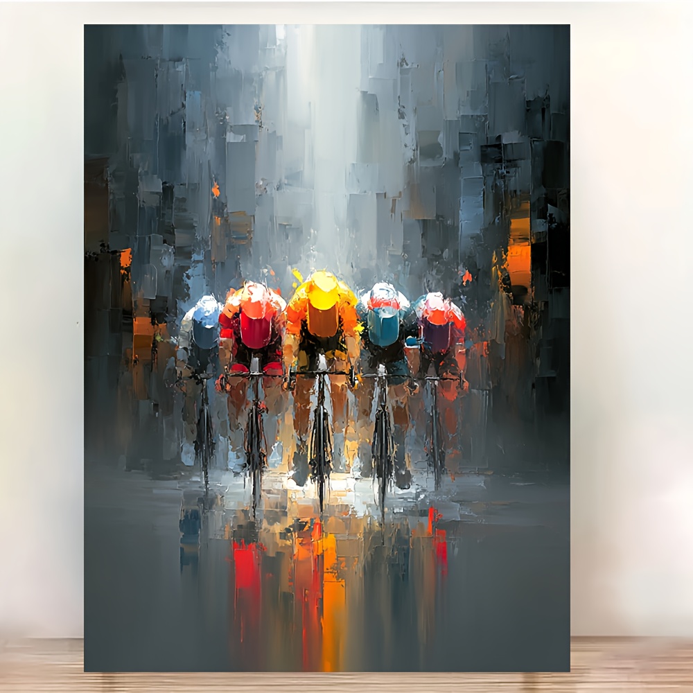 E-shop 2D Flach, 1 Stück, [2D Flach] mit Rahmen, 12x16 Zoll Abstrakte Radfahrer Leinwandkunst, Radsport-Gemäldedruck, Sportdekor, Radrennen-Poster,