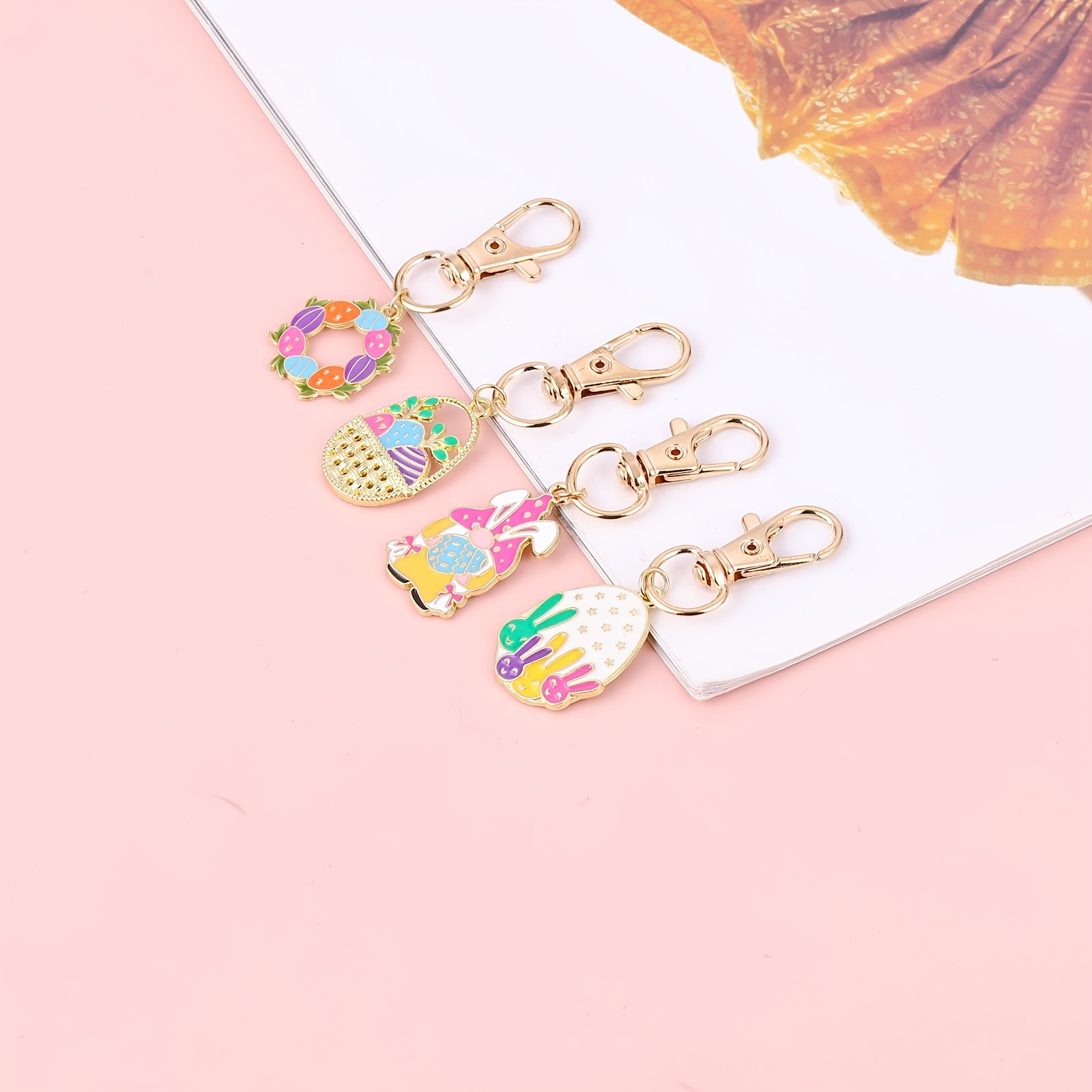 TEMU 4pcs Cute Keychain Suitable For Men And Women, Easter Egg Hunt Favors, Rabbit Bag Charm Accessories With Bunny & Ears