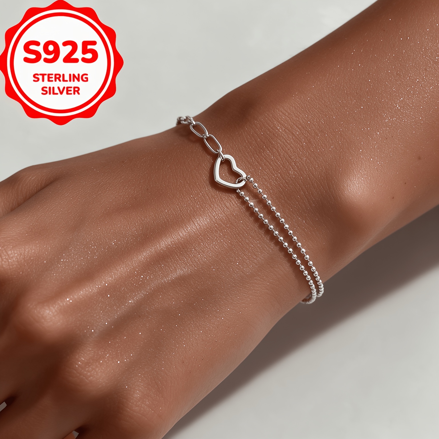 925 Silver Hollow Double-Layer Heart Patchwork Bracelet, Versatile Design