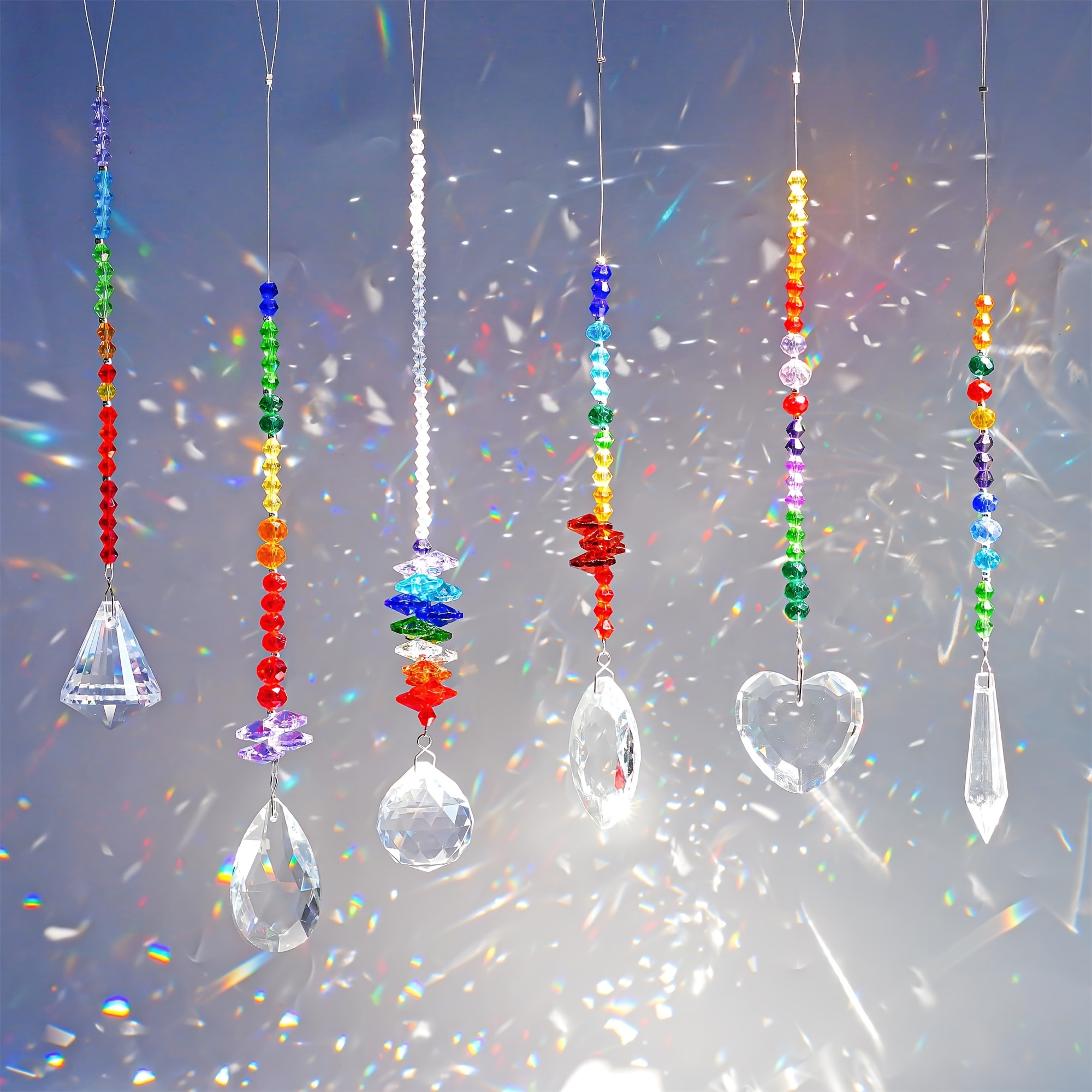 

6-piece Colorful Crystal Glass Pendants - Octagonal Prism Sun Catchers For Home, Office & Garden Decor