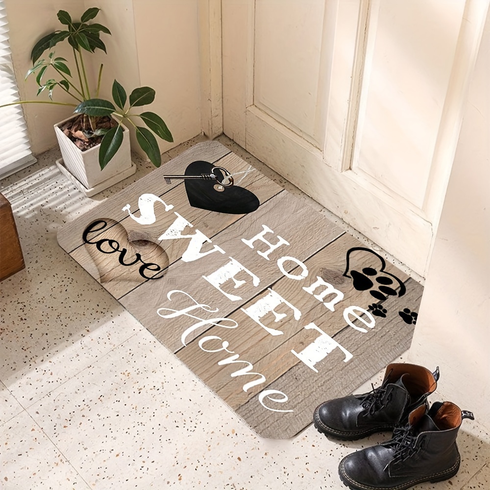 

Sweet Home Love Striped Doormat - 1pc Polyester Welcome Mat With Pvc Backing, Machine Washable, Rectangle Indoor/outdoor Rug For Entrance, Patio, Porch - Home Decor Doormat