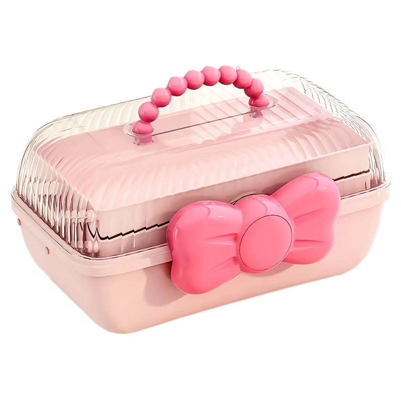 TEMU Fashionable Cosmetic Storage Box, Storage Box With Bow, Portable Desktop Storage Container, Made Of Sturdy Plastic. Makes It An Ideal Organizer