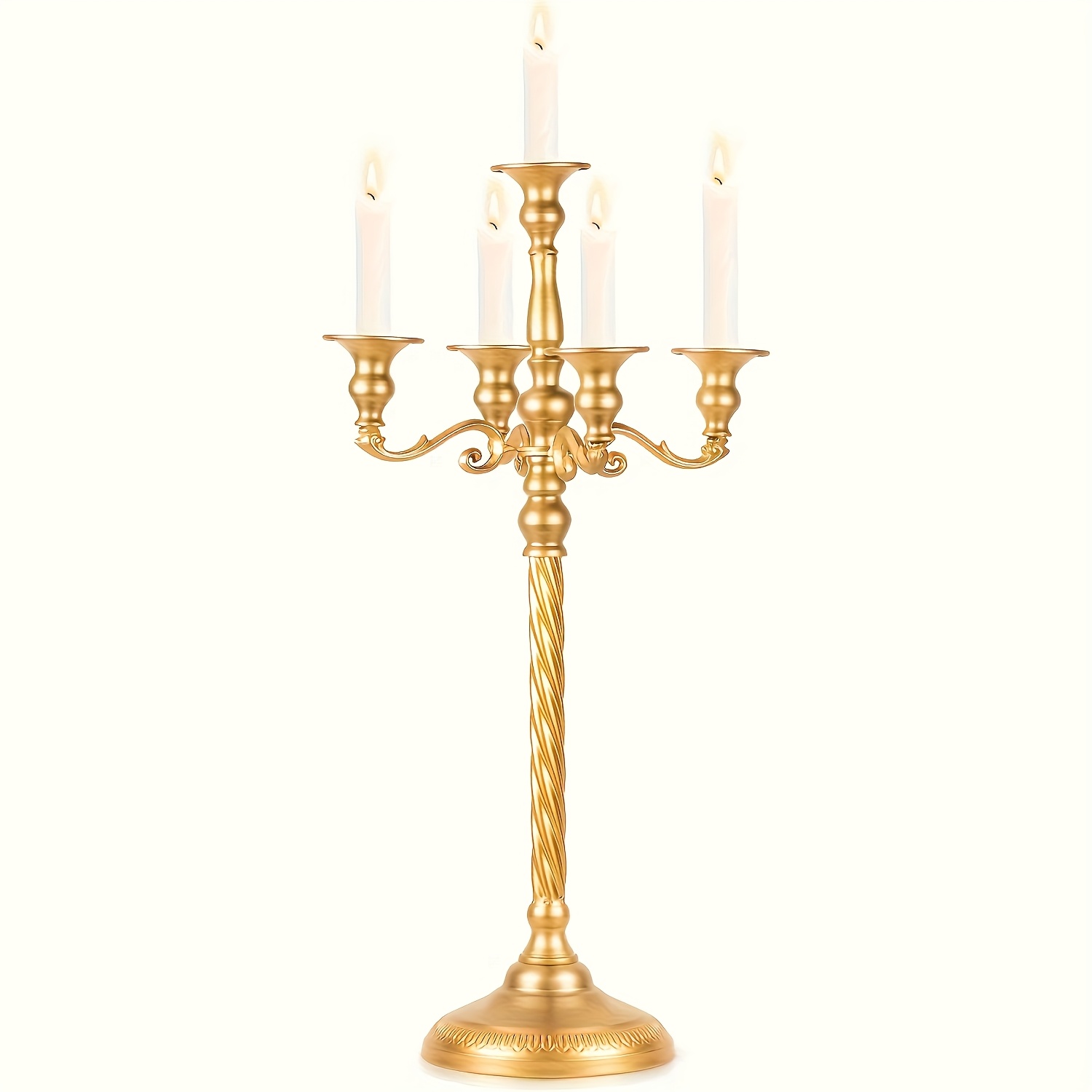 TEMU 1pc Tall 5 Arm Golden Candelabra Centerpiece For Table, 24.8'' Metal Candelabra Candle Holder, Retro Candelabra Table Centerpieces For Party,
