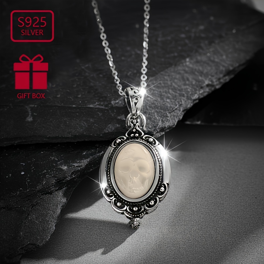 

(total Weight About 9.8g) 1pc Ladies Fashion Pendant Necklace 925 Silver Inlaid Freshwater Pearls Skull Necklace For Women Memory Locket Box, , Memorial Gift For Valentine Anniversary Gift