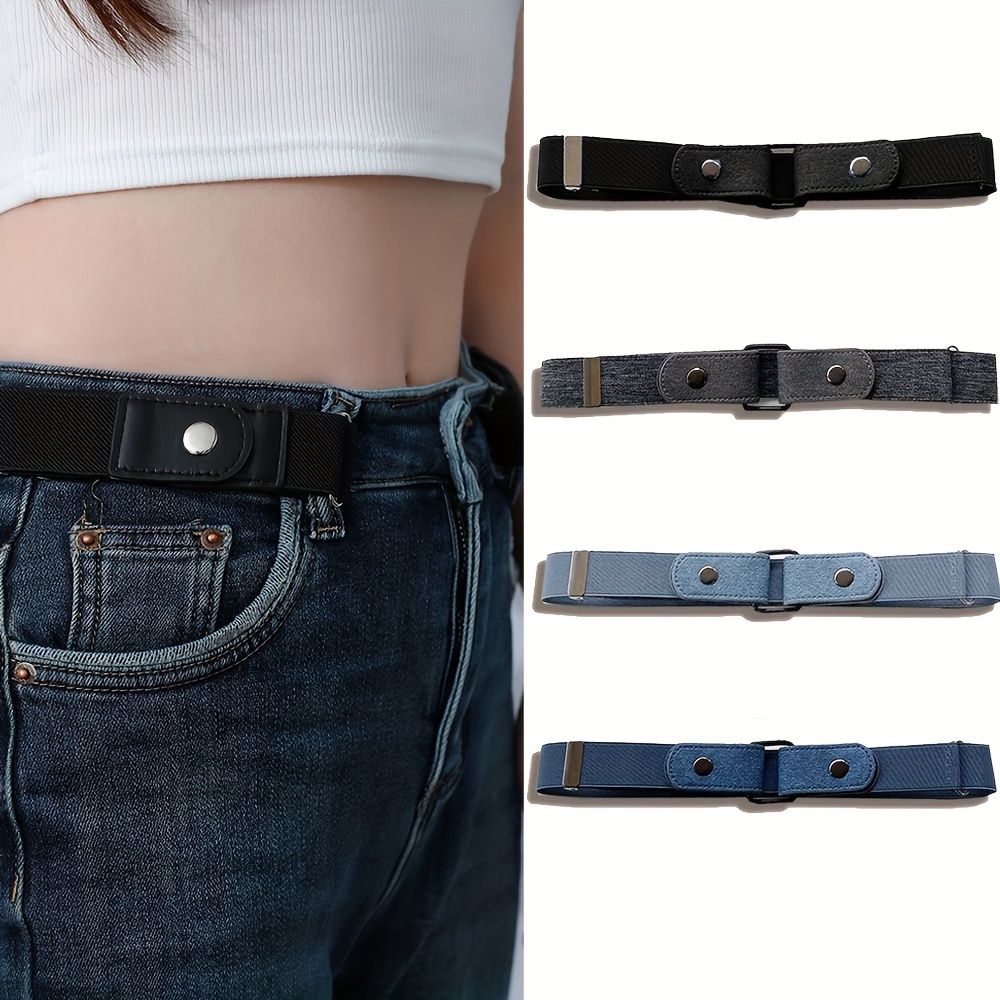 

4pcs Vintage Style Invisible Elastic Belts - Seamless, Stretchy Belts For Casual & Formal Wear, , Adjustable Metal , Hand Wash Only, Waist Belt